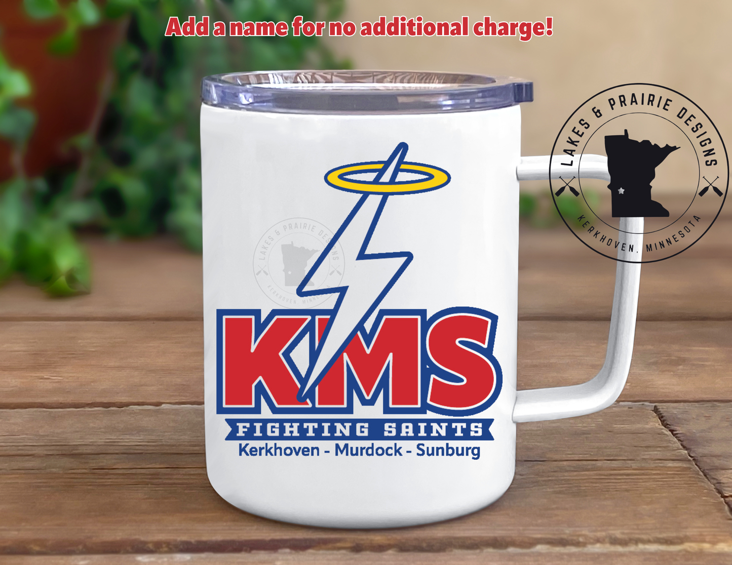 KMS Tall Bolt Logo 10 oz. Traveling Coffee Tumbler with handle and lid
