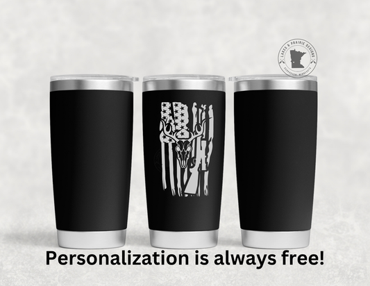 Deer Hunting  Flag Engraved 20 oz. Tumbler