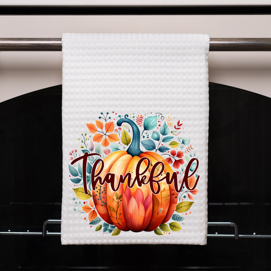 Vibrant Thankful Pumpkin Dish Towel