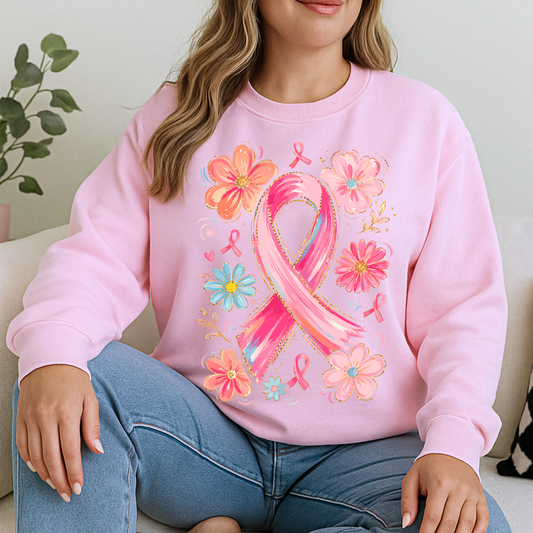 Watercolor Floral Breast Cancer Ribbon