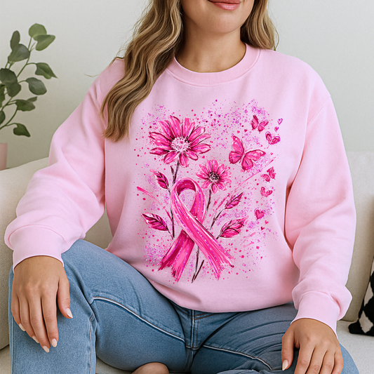 Floral and Butterfly Breast Cancer Ribbon