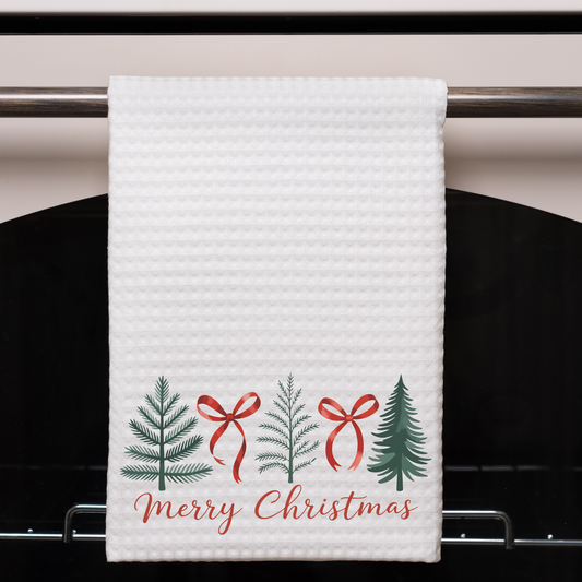 Merry Christmas Tree Coquette Dish Towel