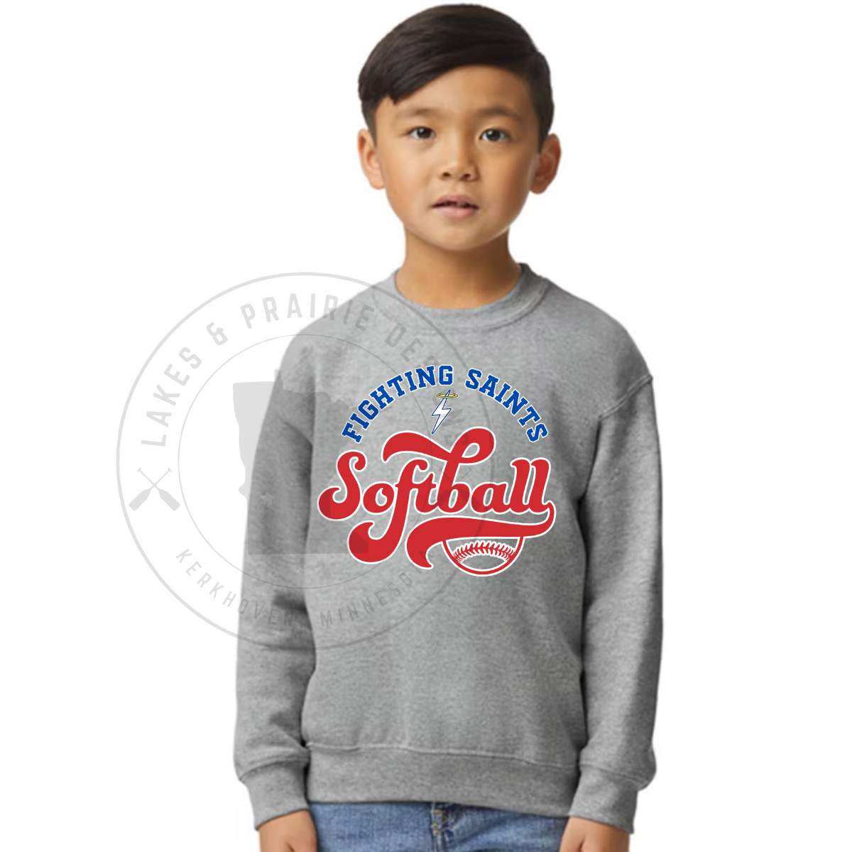 KMS Saints 2 Softball Gildan SoftStyle Adult and Youth Crewneck Sweatshirt