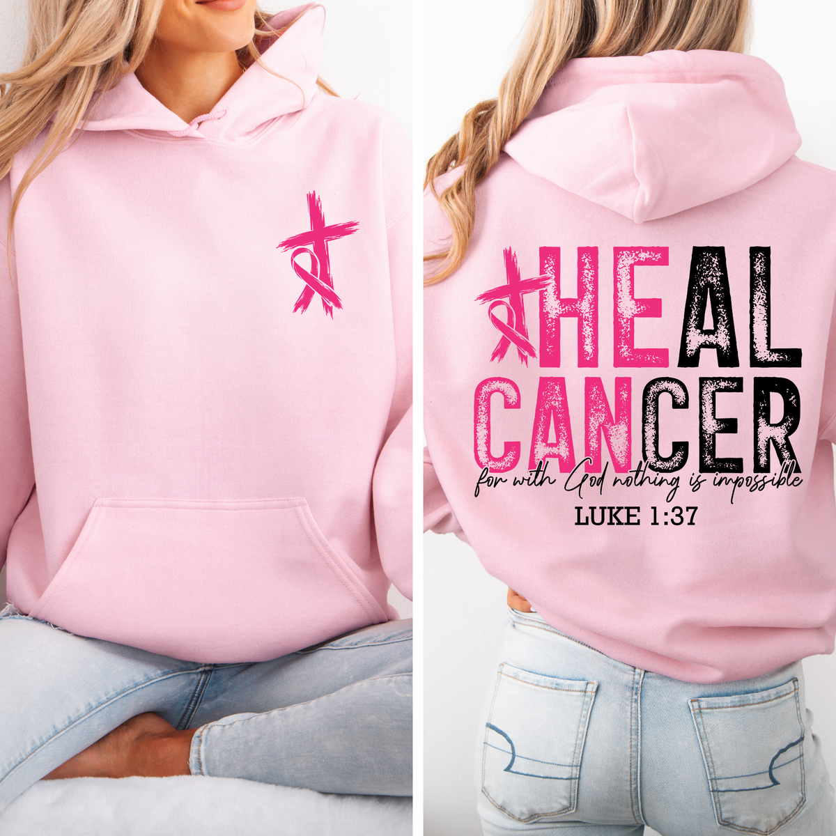 He Can Heal Cancer Breast Cancer Front/Back