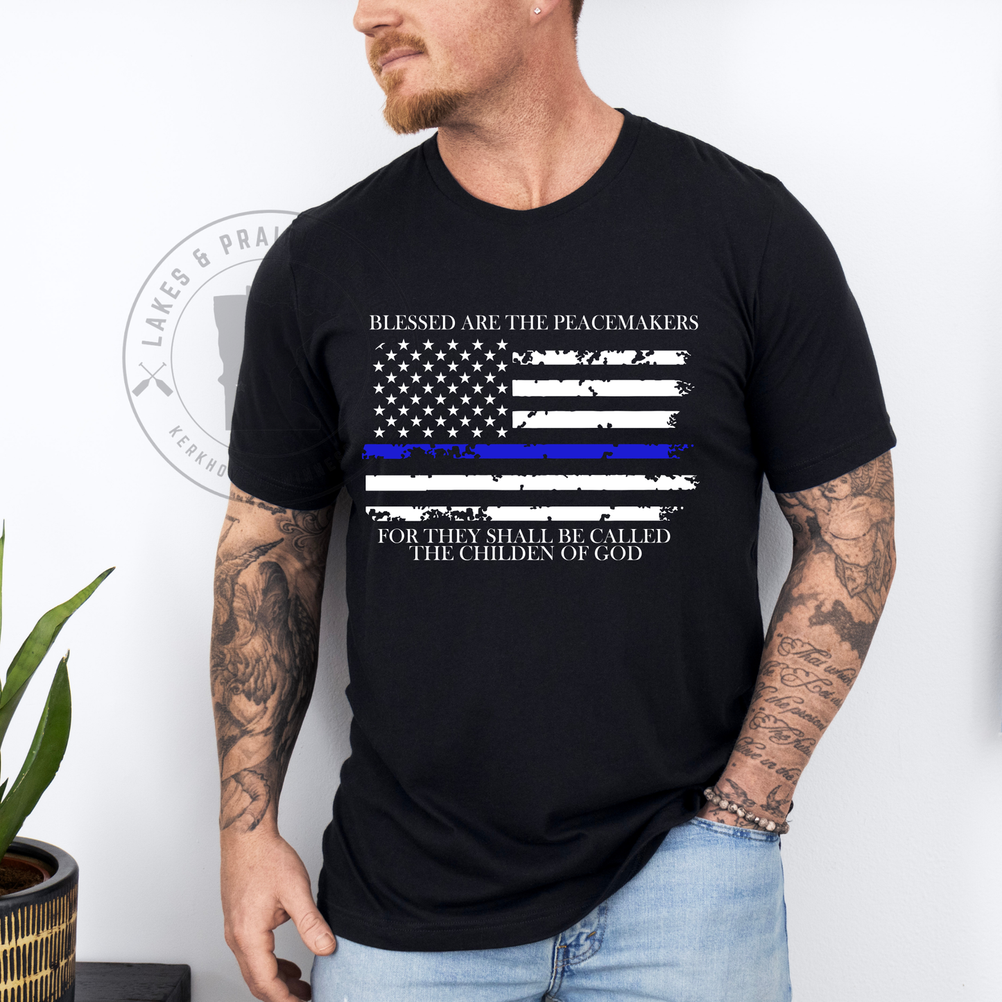 Thin Blue Line Flag Blessed are the Peacemakers