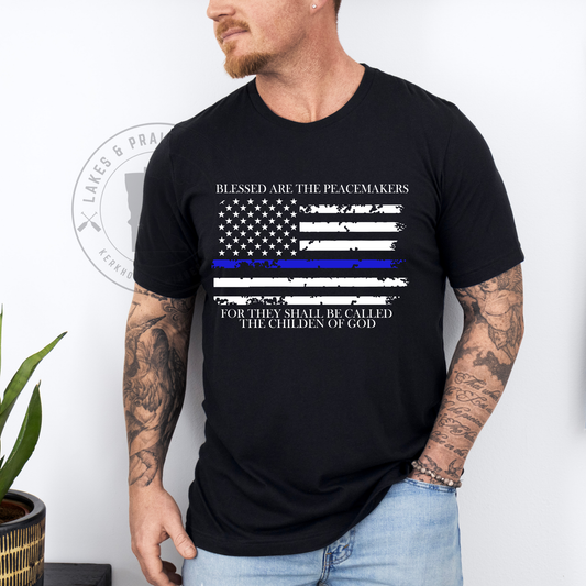 Thin Blue Line Flag Blessed are the Peacemakers