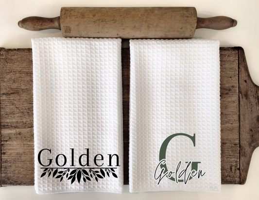 Custom Leaf Border Set of 2 Dish Towels