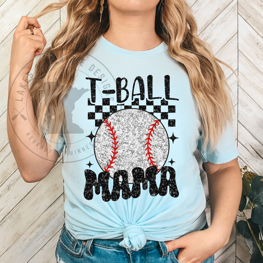 Checkered T-Ball Mama T-Shirt