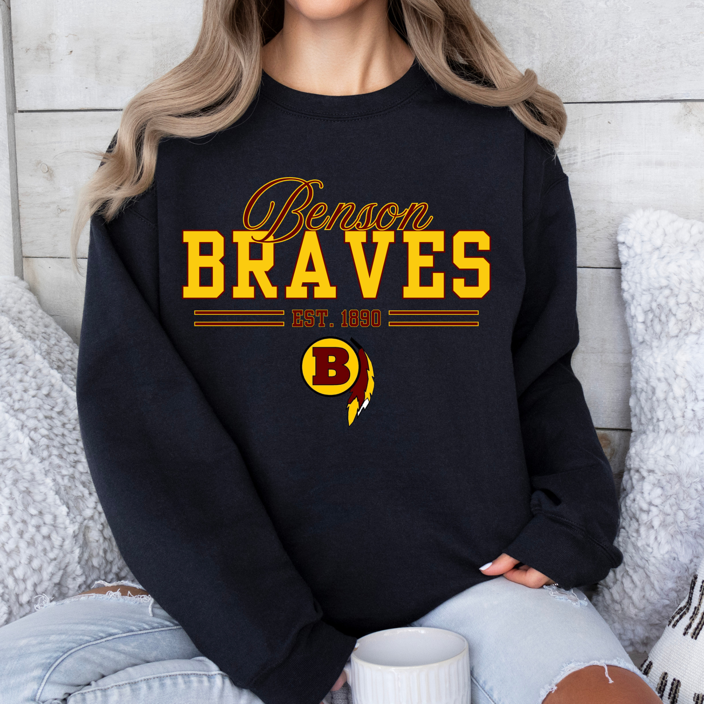 Cursive Script Braves Black Apparel