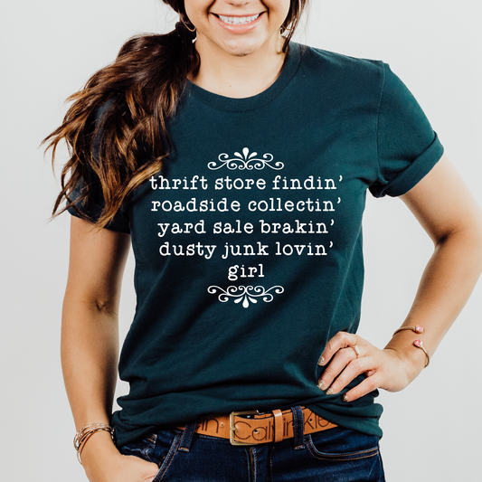 Thrift, roadside, yard sale, dusty junk girl