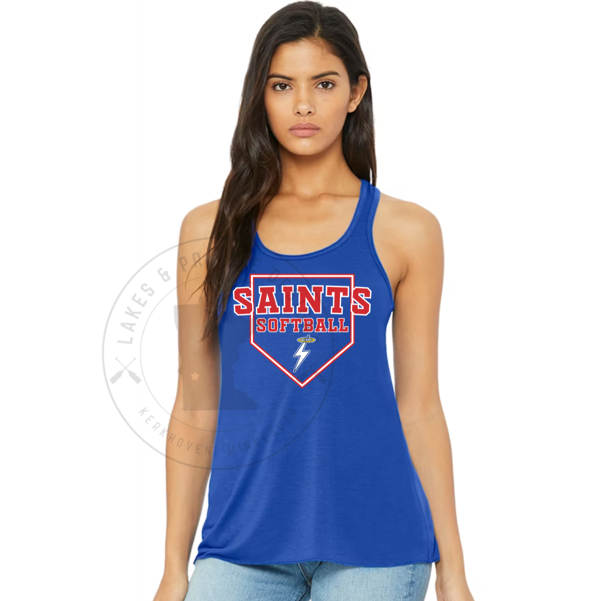 KMS Saints Softball  Women's Flowy Racerback Tank Top