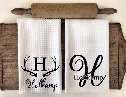 Custom Antler Initial Set of 2 Dish Towels